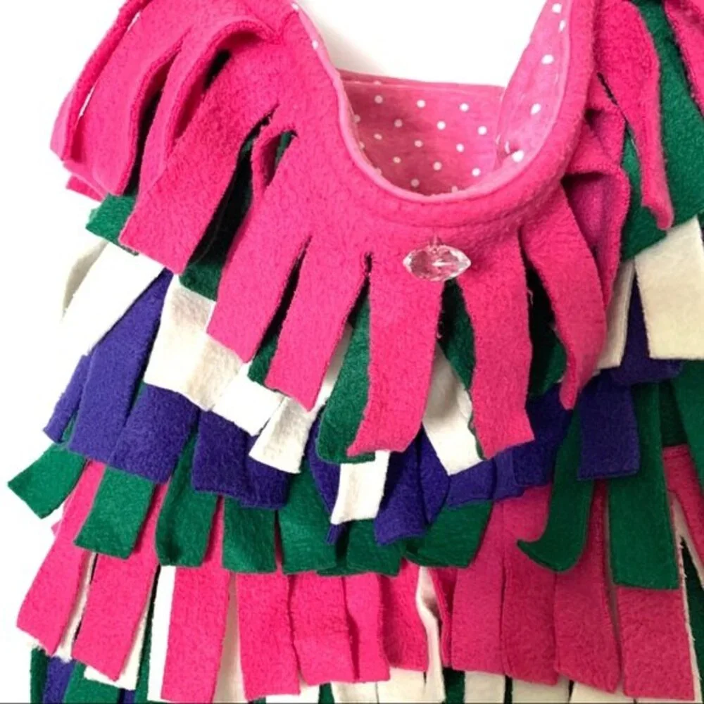 Handmade Fleece Fringe Shoulder Tote Bag Pink White Green